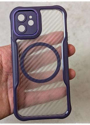 Чехол бампер для iphone 12 противоударный magsafe airbag carbon fiber purple