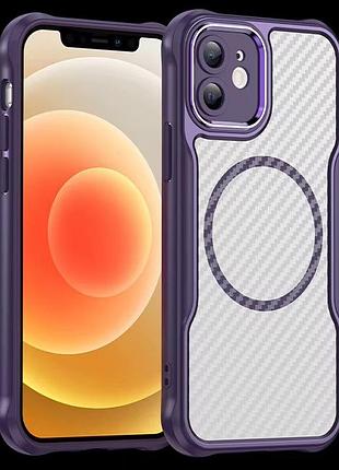 Чехол бампер для iphone 11 противоударный magsafe airbag carbon fiber purple