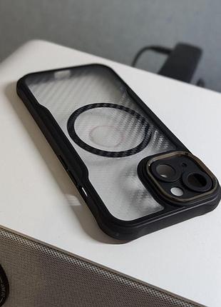 Чехол бампер для iphone 13 | 14 противоударный magsafe airbag carbon fiber черный