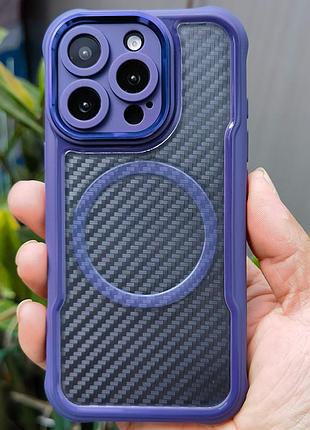 Чехол бампер для iphone 13 pro противоударный magsafe airbag carbon fiber purple
