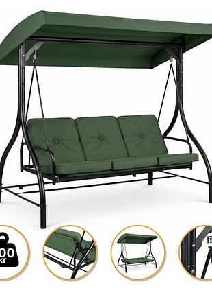 Садовые качели leobro luxury pro green 3-местные трансформер с толстым матрасом lb-1047