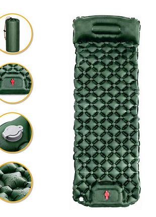 Надувной туристический коврик leobro air mat 190x60x5 см зеленый (lb-1095), нейлон+tpu, с чехлом
