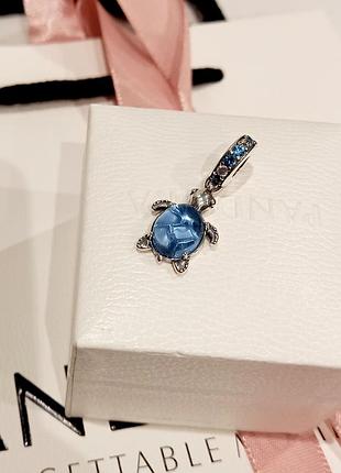 Серебряный шарм (бусина) pandora "голубая черепаха" пандора подарок для женщин