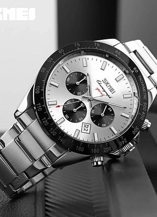 Мужские часы с хронографом и индикацией даты skmei 9259sisi silver-silver