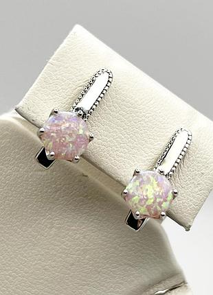 Сережки серебряные с розовым опалом 4,25 г