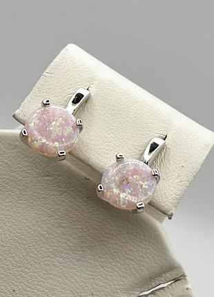 Сережки серебряные с розовым опалом 4,36 г