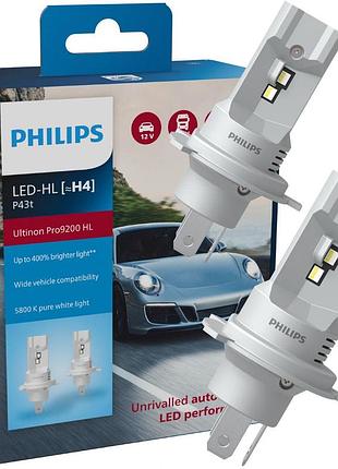 Комплект світлодіодних ламп philips h4 (p43t) 11342u92x2 led ultinon pro9200 +400% 12/24v