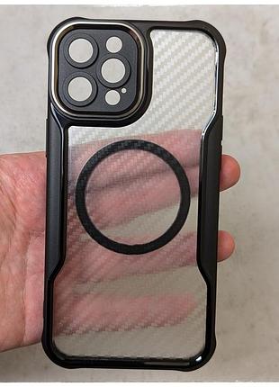 Чехол бампер для iphone 12 pro max противоударный magsafe airbag carbon fiber black