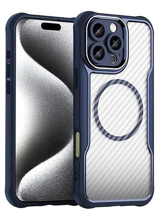 Чехол бампер для iphone 13 pro max противоударный magsafe airbag carbon fiber dark blue