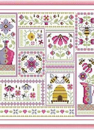 Набір для вишивання за нанесеною на канву схемою “bees in the garden”. aida 14ct printed , 33*33см.