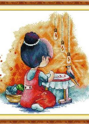 Набір для вишивання за нанесеною на канву схемою “the girl who embroidered ”. aida 14ct printed , 28*28 см.