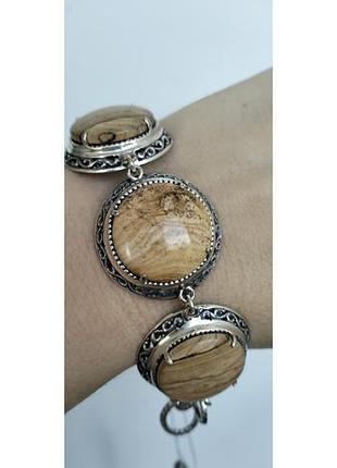 Шикарный серебряный браслет с яшмой калахари