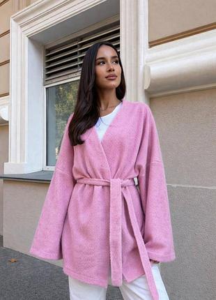 Рожевий жіночий короткий кардиган альпака 7394 onesize