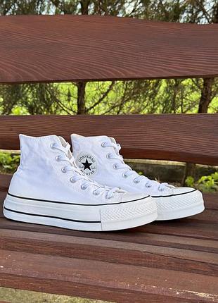 Кеди converse оригінал, високі на платформі chuck taylor all star білі