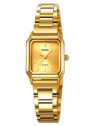 Жіночий прямокутний годинник skmei 2237gd gold зі сталевим браслетом