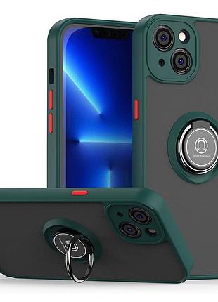 Чохол fiji colorframe для apple iphone 14 матовий бампер з кільцем підставкою green