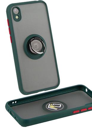 Чехол fiji colorframe для huawei y5 2019 матовый бампер с кольцом подставкой green