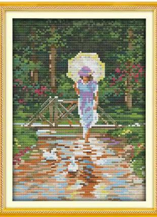 Набір для вишивання за нанесеною на канву схемою "umbrella girl".aida 14ct printed , 19*27 см
