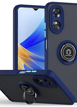 Чехол fiji colorframe для oppo a17 матовый бампер с кольцом подставкой dark blue
