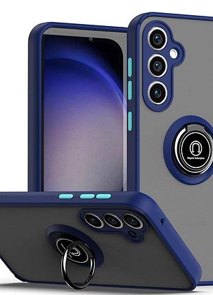 Чехол fiji colorframe для samsung galaxy s24 plus (s926) матовый бампер с кольцом подставкой dark blue