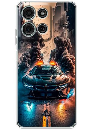 Чехол силиконовый с картинкой на motorola g75 (машина bmw i8)