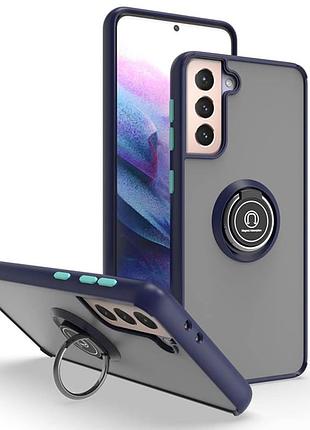 Чехол fiji colorframe для samsung galaxy s21 plus (g996) матовый бампер с кольцом подставкой dark blue