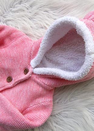 Теплая кофта свитер реглан бомбер с капюшоном и ушками mothercare 2