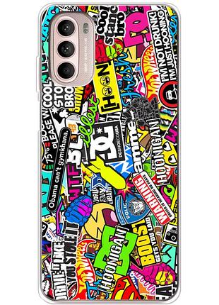 Чехол силиконовый с картинкой на motorola g52 (цветные наклейки)