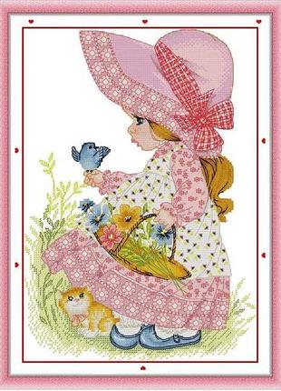 Набір для вишивання за нанесеною на канву схемою “girl 3”. aida 14ct printed , 29*38 см.
