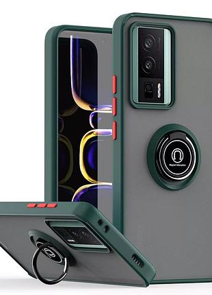 Чехол fiji colorframe для xiaomi redmi k60 / k60 pro матовый бампер с кольцом подставкой green