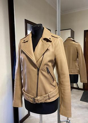 Куртка жіноча демісезонна шкіряна massimo dutti бежева ,розмір s,нова