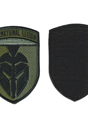 Шеврон военный / армейский, 1 батальон интернационального легиона украины, на оливке, 8 см * 9 см