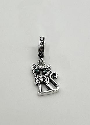 Шарм серебряный с кубическим цирконием "кот" 2,25 г