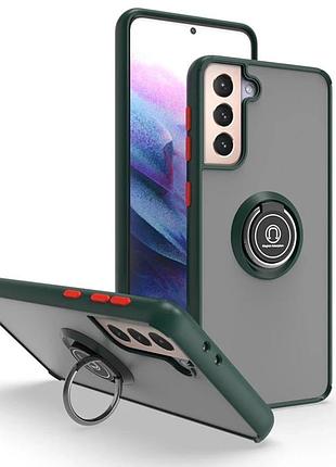 Чехол fiji colorframe для samsung galaxy s21 plus (g996) матовый бампер с кольцом подставкой green