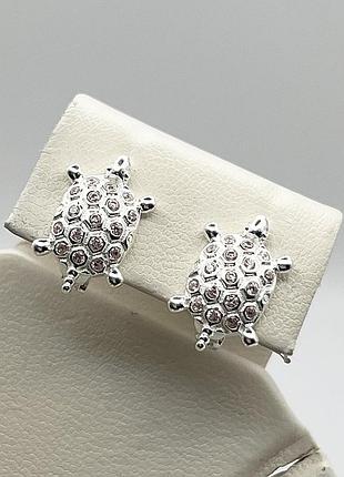 Сережки серебряные с кубическим цирконием "черепашка" 3,65 г