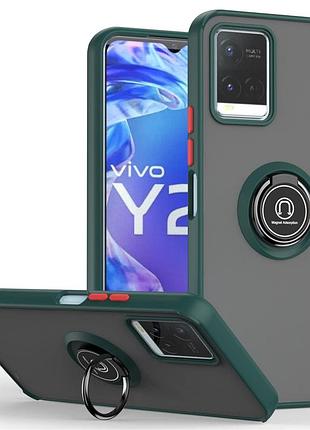 Чехол fiji colorframe для vivo y21 / y21s / vivo y33s матовый бампер с кольцом подставкой green