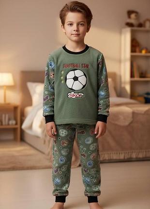 Пижама зимняя для мальчика теплая полар флис mini moon арт 6155 football star зеленый 116 см