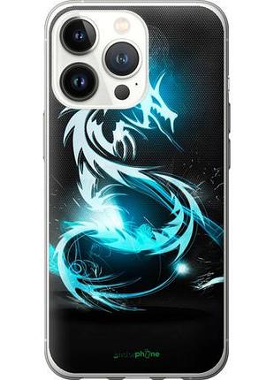 Чехол на iphone 13 pro бело-голубой огненный дракон "113u-2372-10746"