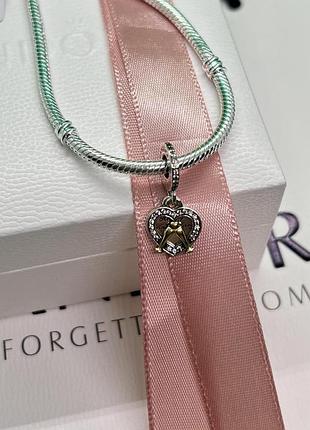 Серебряный шарм (бусина) pandora "сердце и голуби" пандора подарок для женщин
