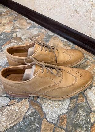 Чоловічі шкіряні туфлі броги кремові, rockport cb wing tip oxford 3