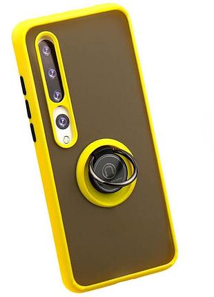 Чехол fiji colorframe для xiaomi mi 10 pro матовый бампер с кольцом подставкой yellow