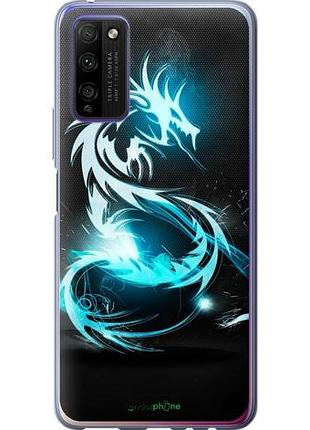 Чехол на huawei honor 30 lite бело-голубой огненный дракон "113u-2074-10746"