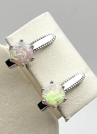 Сережки серебряные с розовым опалом 4,37 г