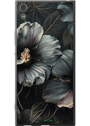 Чехол на sony xperia xa1 ultra g3212 черные цветы "6031u-1237-10746"