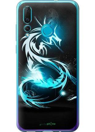 Чехол на huawei nova 4 бело-голубой огненный дракон "113u-1632-10746"