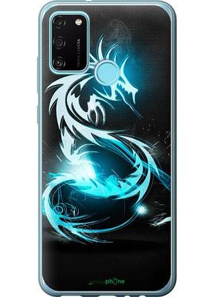 Чехол на huawei honor 9a бело-голубой огненный дракон "113u-1900-10746"