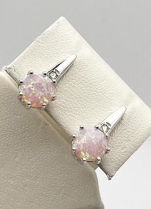 Сережки серебряные с розовым опалом 4,1 г