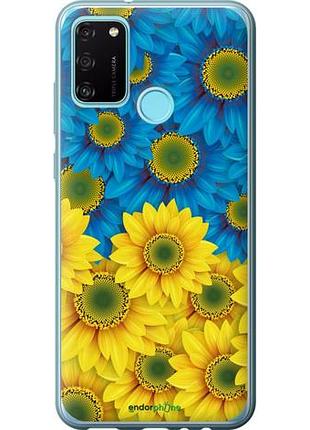 Чехол на huawei honor 9a жёлто-голубые цветы "1048u-1900-10746"