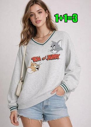 🤩1+1=3 стильный серый женский утепленный свитшот свитер на флисе tom jerry, размер 62 - 64