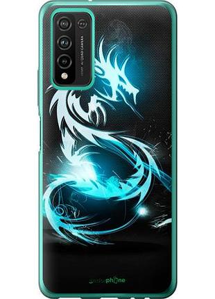 Чехол на huawei honor 10x lite бело-голубой огненный дракон "113u-2198-10746"